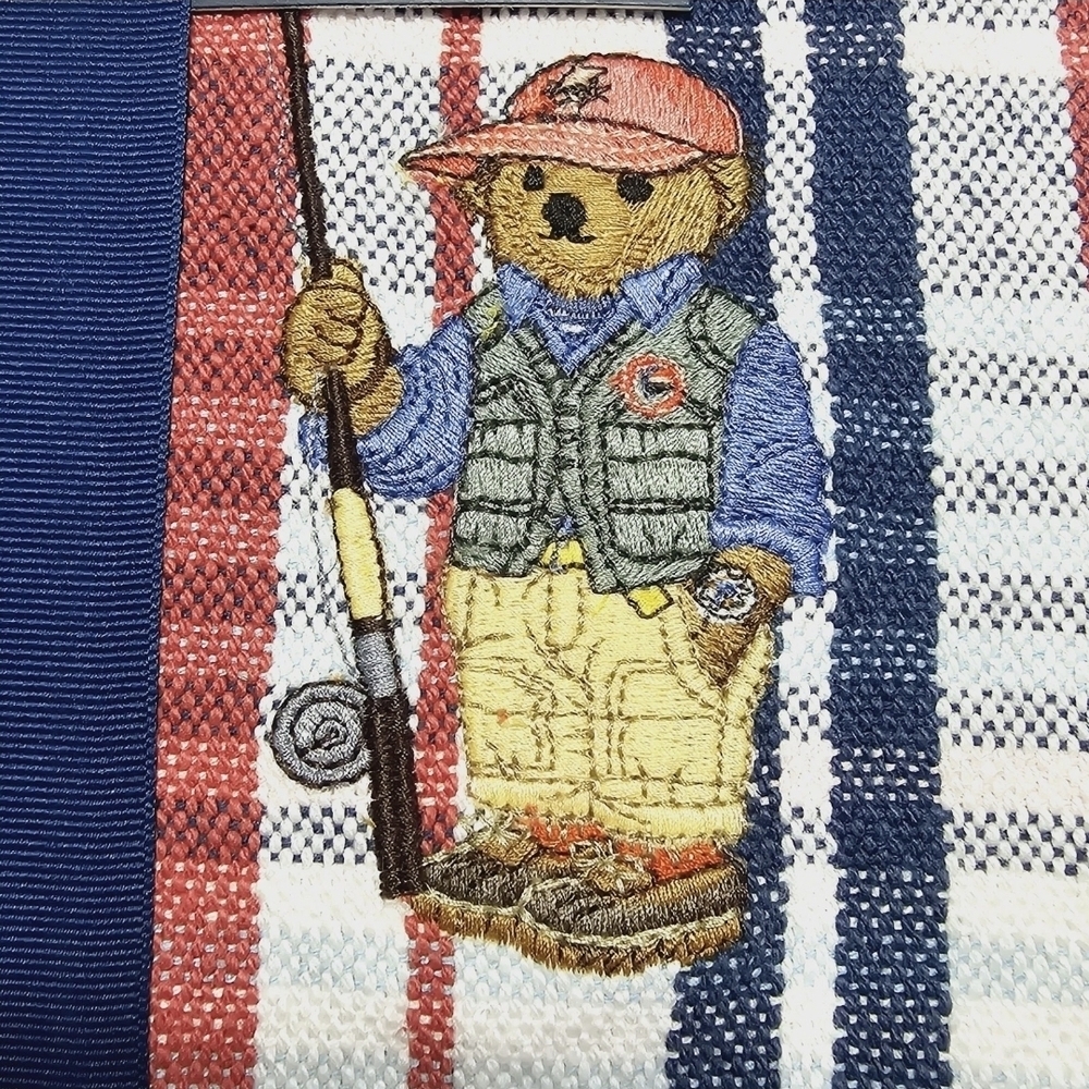 New Polo Ralph Lauren Blanket Throw Fisherman Polo Bear Cotton Navy 50X70 NWOT - Picture 3 of 6